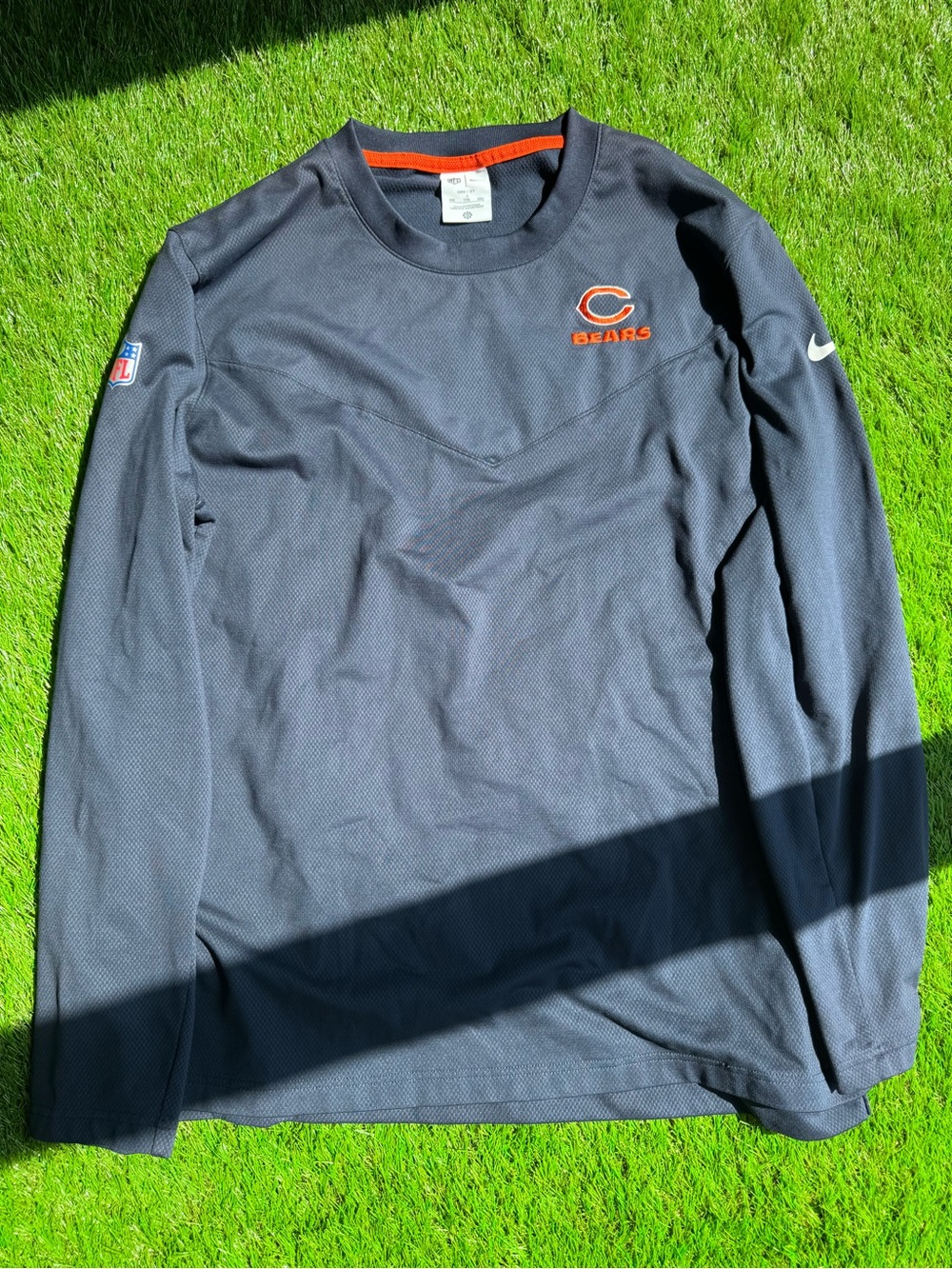 Nike Men's Navy Crewneck Sweatshirt with Orange Chicago Bears Logo
